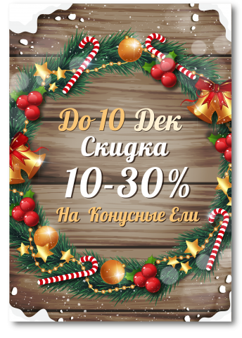 до 10 декабря скидка 10 - 30 % на конусные елиМы выполняем доставку, монтаж и демонтаж уличных елей по всей России. Новогодняя ёлка нашего производства станет прекрасным украшением вашего города, торгового центра, городской площади и многого другого.